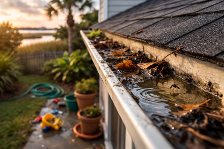 Clogged gutters act as mosquito breeding ground